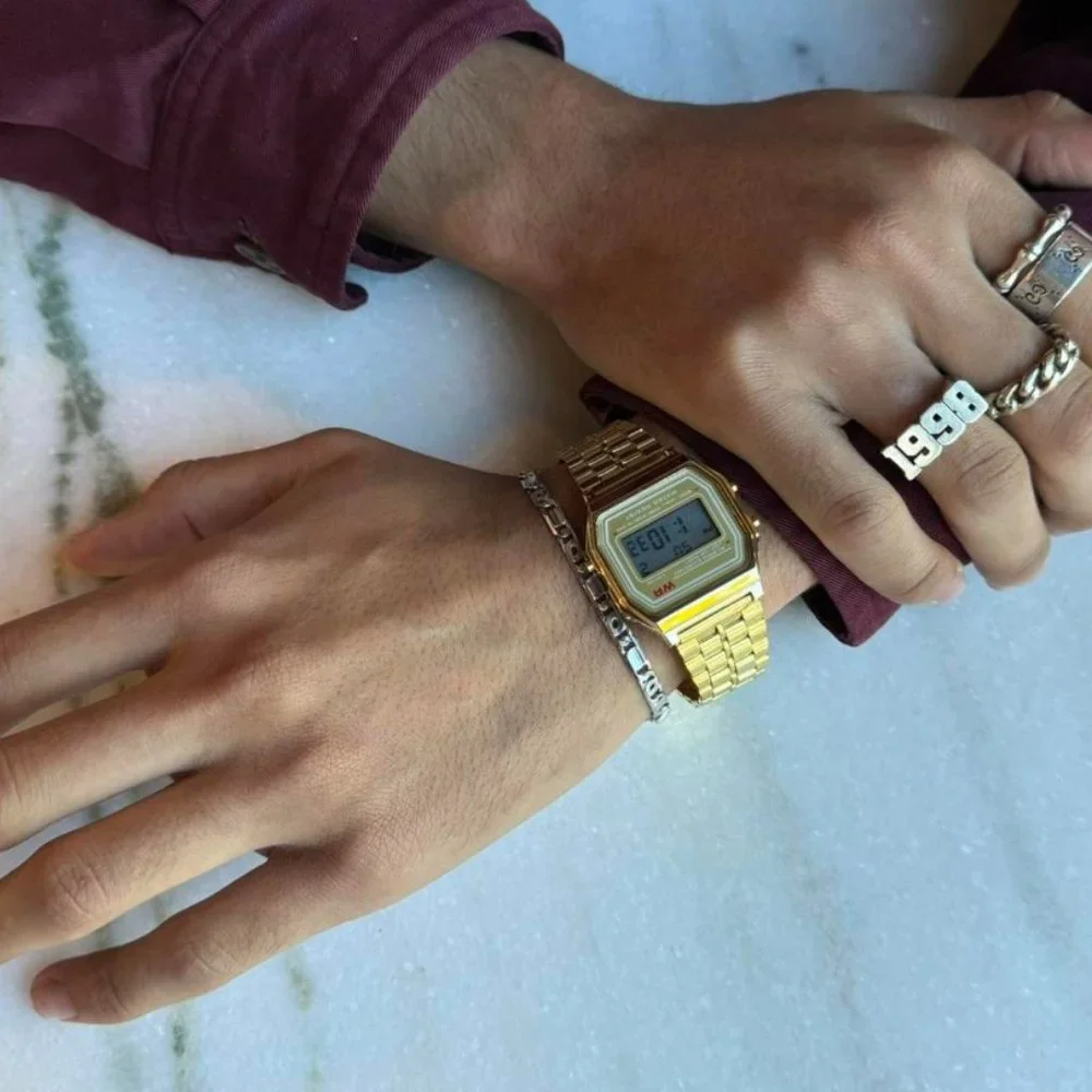 Y2K 2000s vintage retro gold stainless steel digital watch